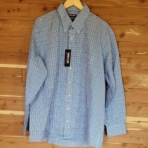 Kirkland Signature Blue & White Checkered Button-Down Shirt, Size 18-34/35